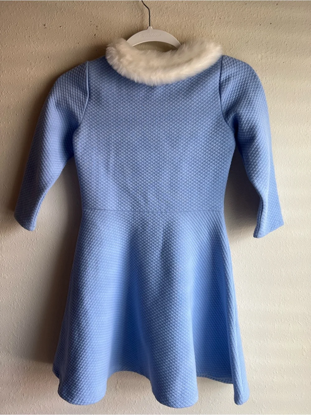 Janie and Jack Light Blue Knit Dress with Faux-Fur Collar